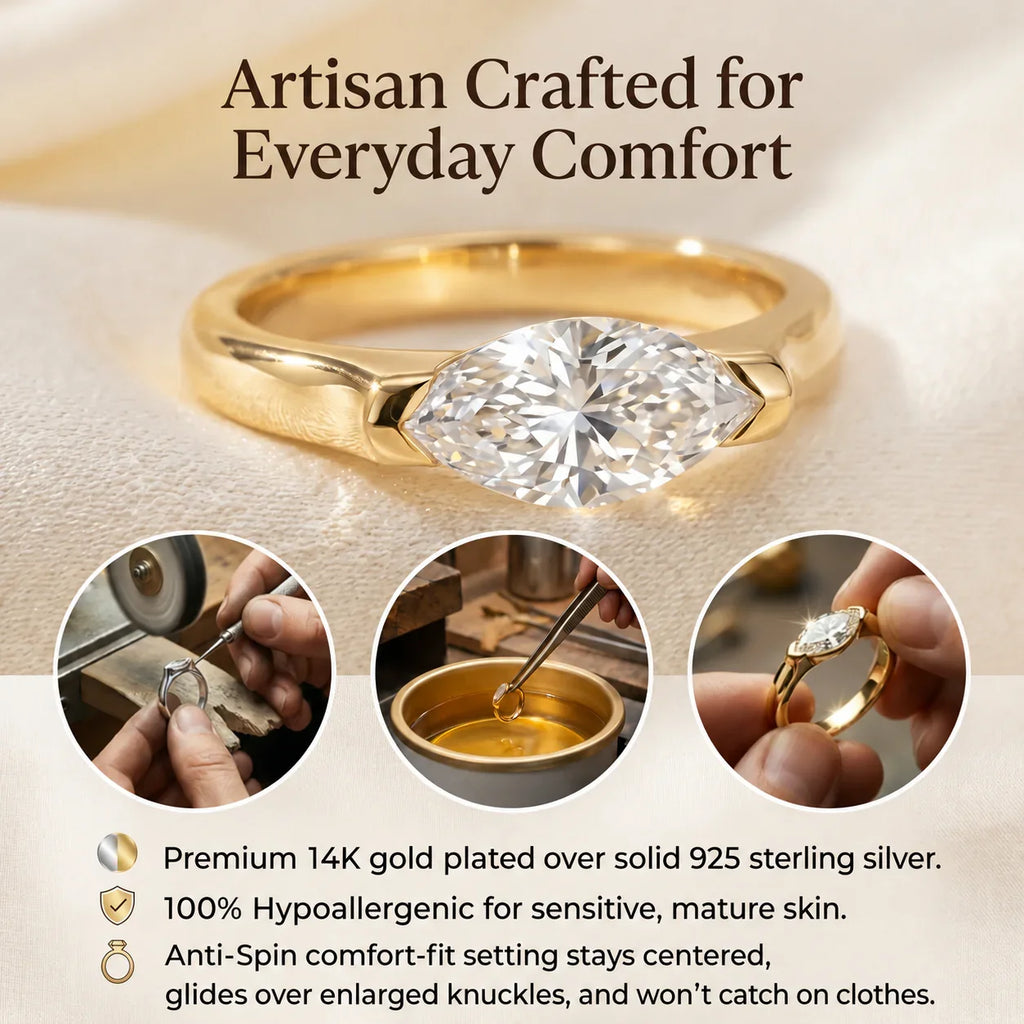 🔥 LAST DAY 90% OFF: Anti-Spin VVS1 Flawless Moissanite East-to-West Marquise Ring in 14K Gold