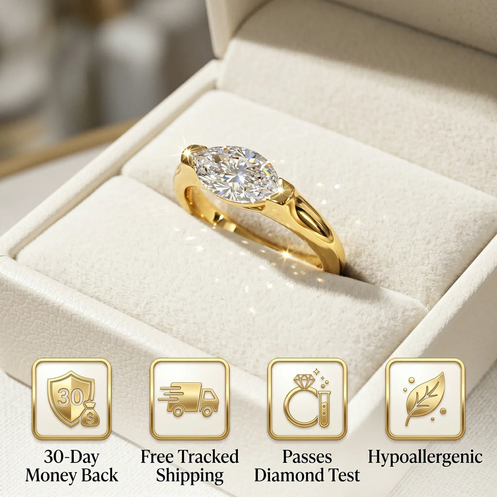 🔥 LAST DAY 90% OFF: Anti-Spin VVS1 Flawless Moissanite East-to-West Marquise Ring in 14K Gold