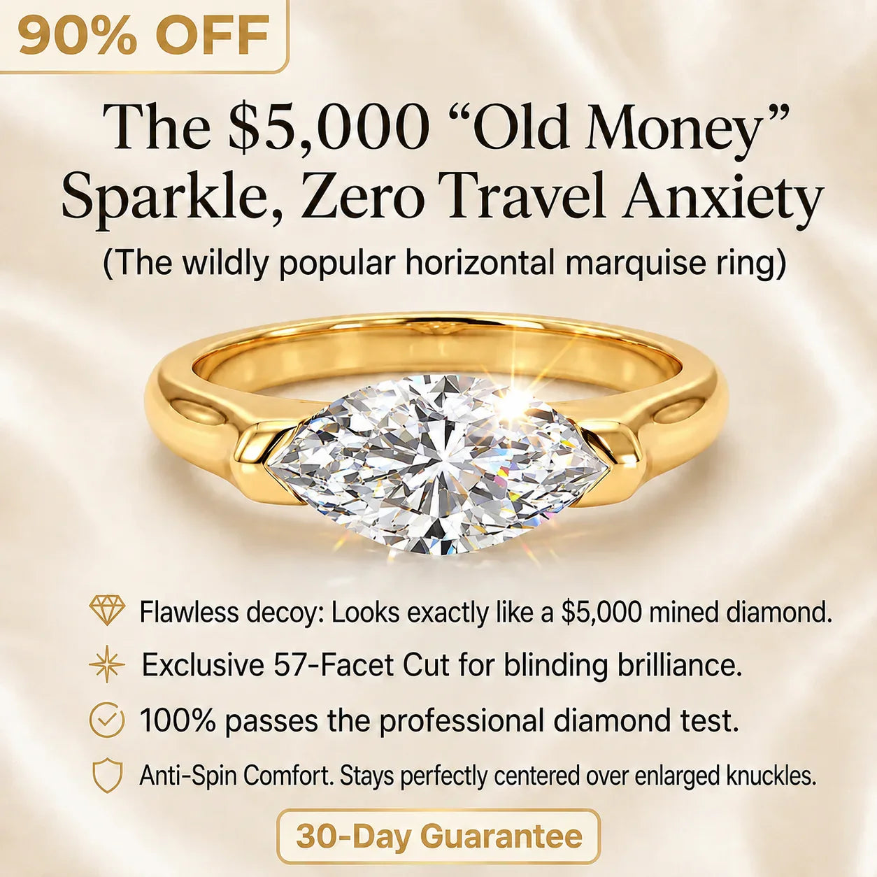 🔥 LAST DAY 90% OFF: Anti-Spin VVS1 Flawless Moissanite East-to-West Marquise Ring in 14K Gold