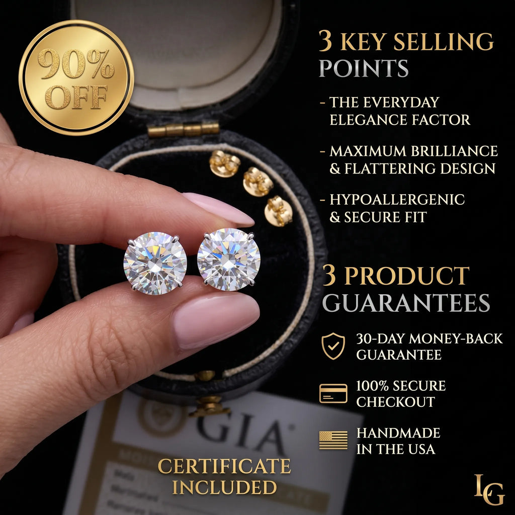 4.00 CTW Classic Round Lab-Created Diamond Stud Earrings - Secure 4-Prong & Hypoallergenic-Last Day Sale🔥90% OFF